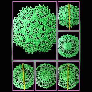 Handmade Bright Fluorescent Green Crochet Floral  Doily Set Of 3
